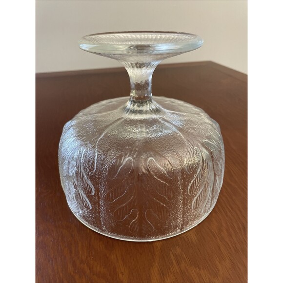 Vintage FTD 1975 Clear Glass Pedestal Vase Planter Compote Dish Oak Leaf Design - Picture 4 of 5